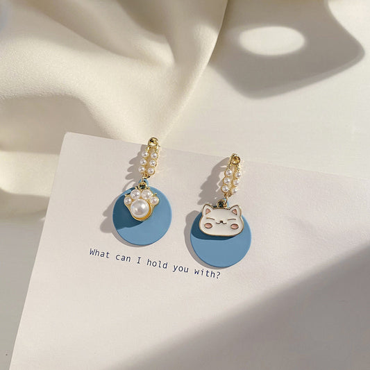 Earrings Alloy Cute Cat Pearls Baolai007