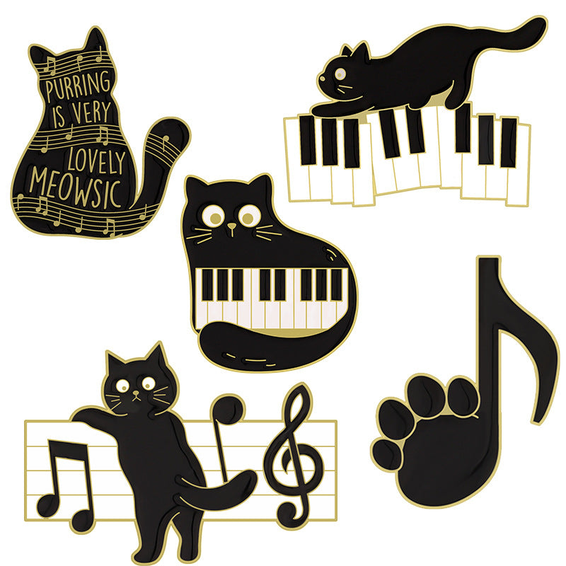 Alloy Black Cat Piano Note brooch MIC-QinS009