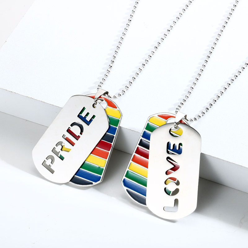 Necklace Stainless Steel Hip Hop Rainbow Drip Oil HanP002