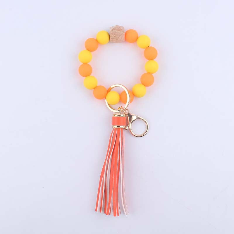 Keychains Silicone Beads Octagon Leather Tassel Wristlet MIC-YWGT003