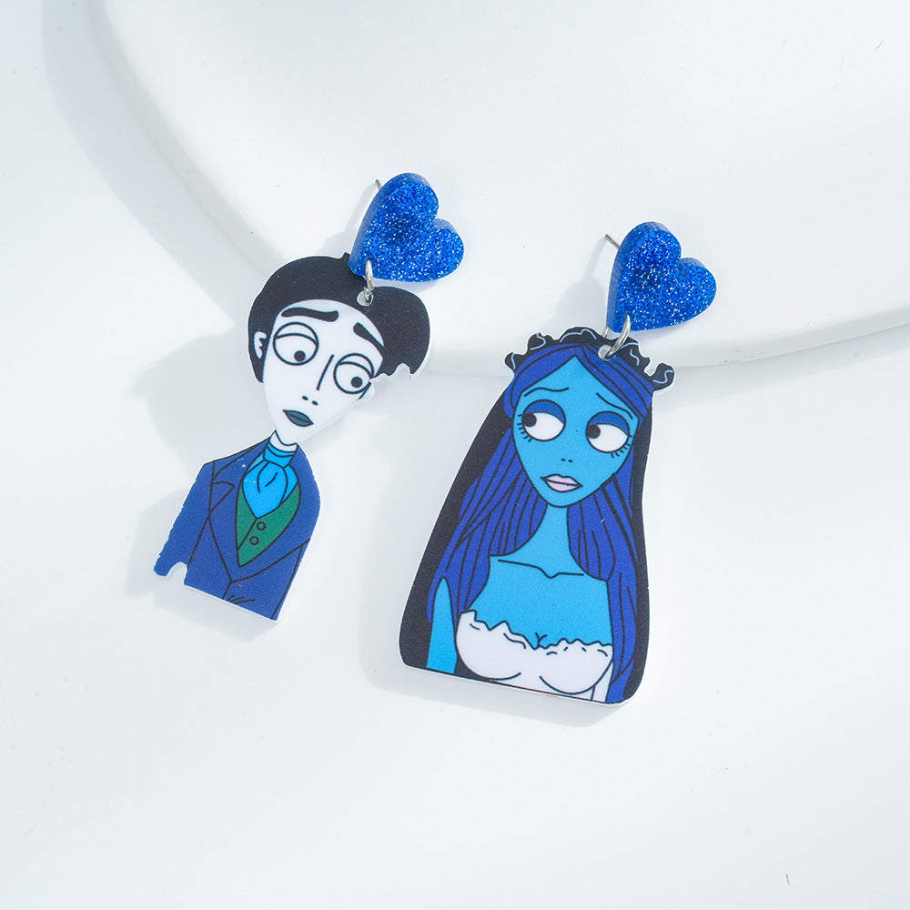 Acrylic Asymmetric Zombie Couple Earrings (Minimo de compra 2) MIC-AnD012