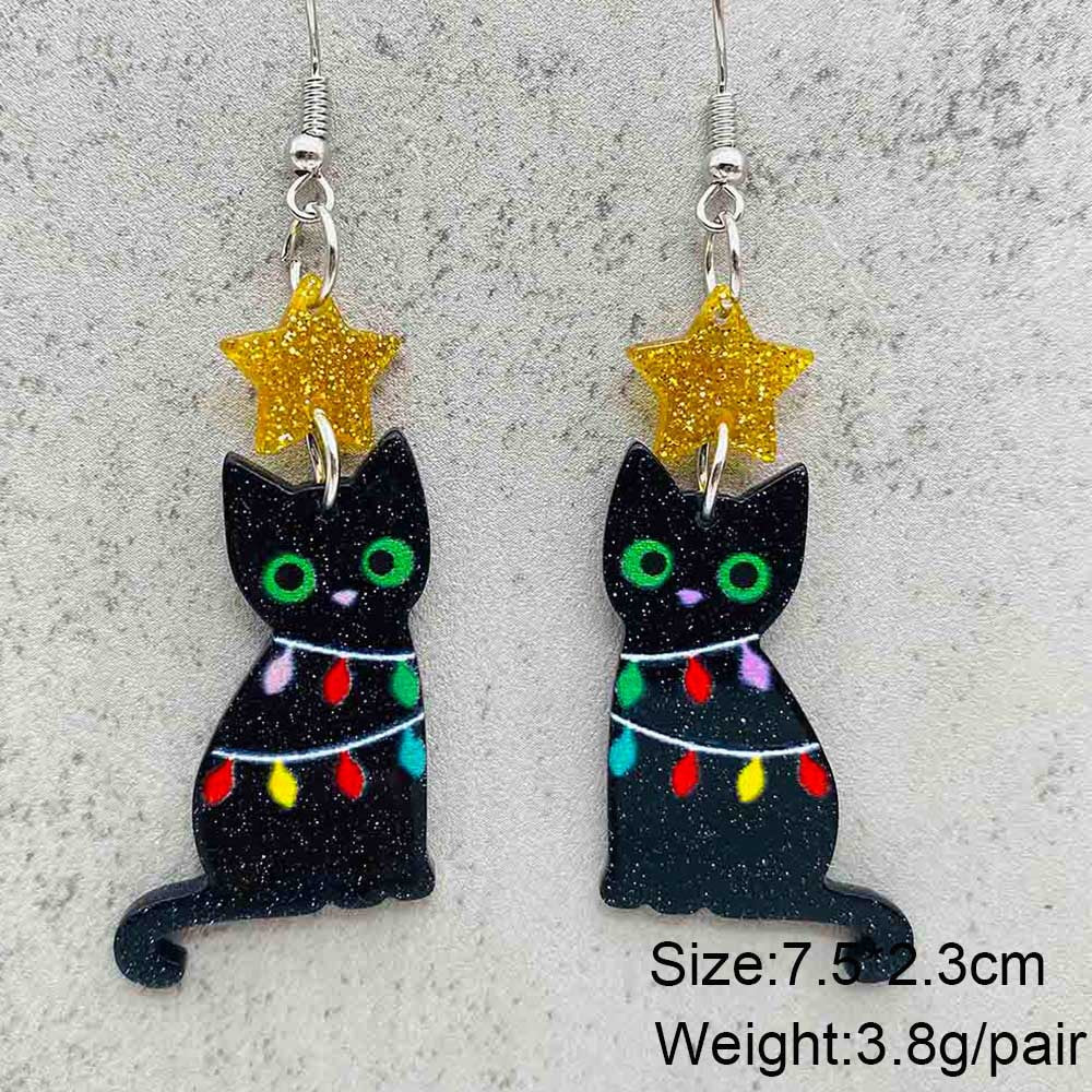 Acrylic Black Cat Bell Earrings (Minimo de Compra 2) MYA-ChenY035