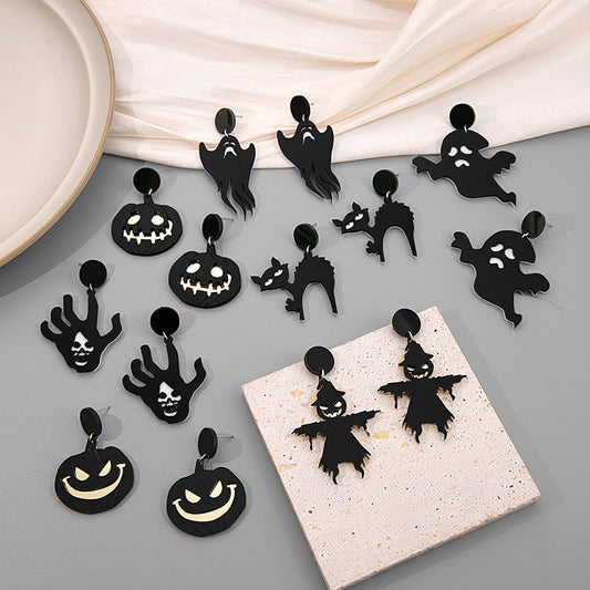 Acrylic Halloween Bat Spider Castle Earrings MIC-MDD041