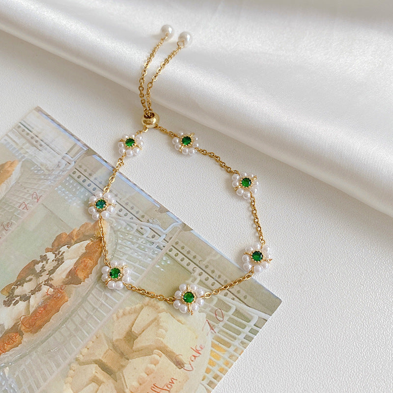 Floral Pearl Green Zirconia Bracelet MIC-LvS004