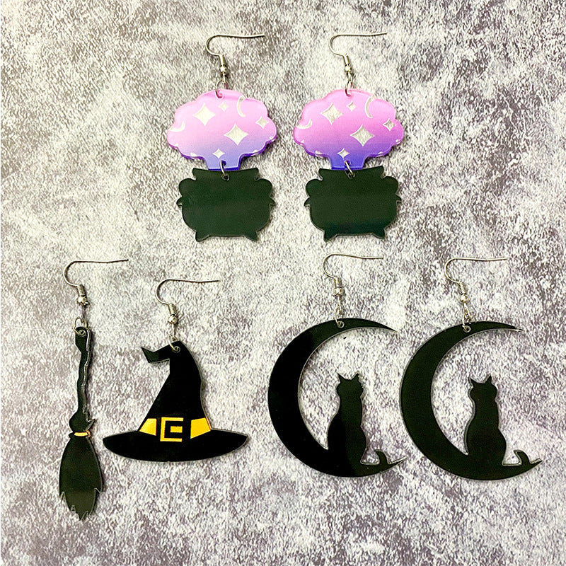 Acrylic Halloween Wizard Hat Earrings (Minimo de Compra 2) MYA-XinC002