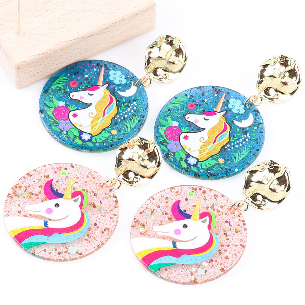 Acrylic Sparkling Pink Rainbow Unicorn Earrings MIC-ChouD021