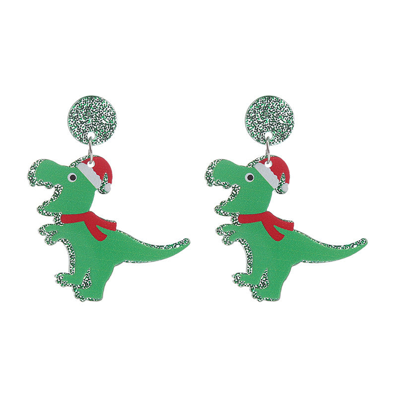 Acrylic Dinosaur Christmas Hat Earrings (Minimo de Compra 2) MIC-ChouT033