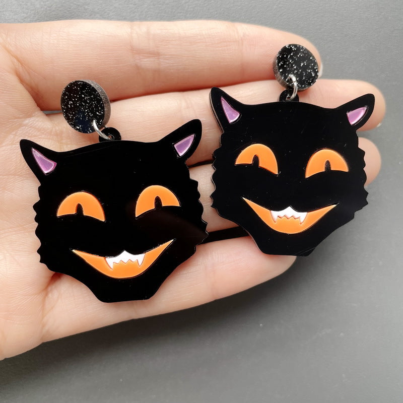 Earrings Acrylic Halloween Black Cat xuep044