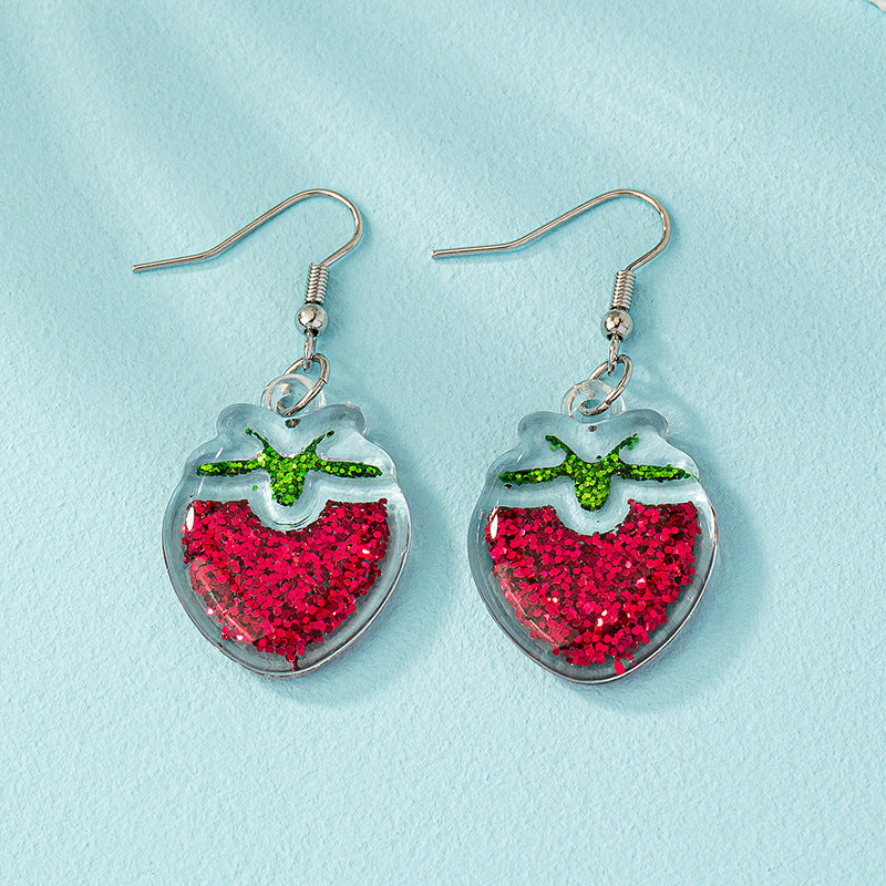 Alloy Bright Pink Fruit Strawberry Earrings MYA-AYN028