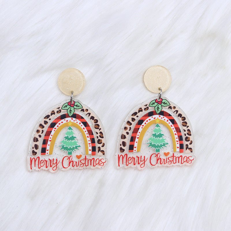 Acrylic Christmas Hat Green Hair Earrings MIC-DuA079