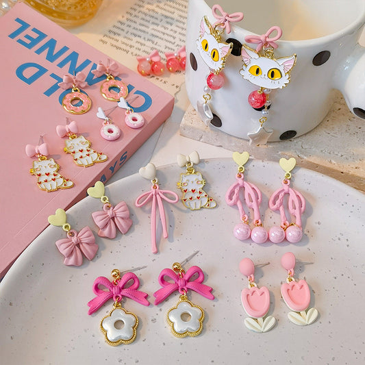 Alloy macaron pink earrings (Minimo de Compra 5) MIC-JiuY063