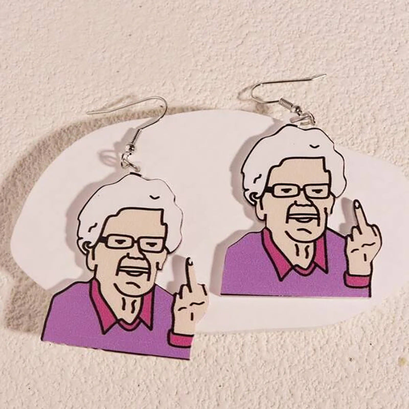 Acrylic Funny Old Lady Earrings MIC-LingX002