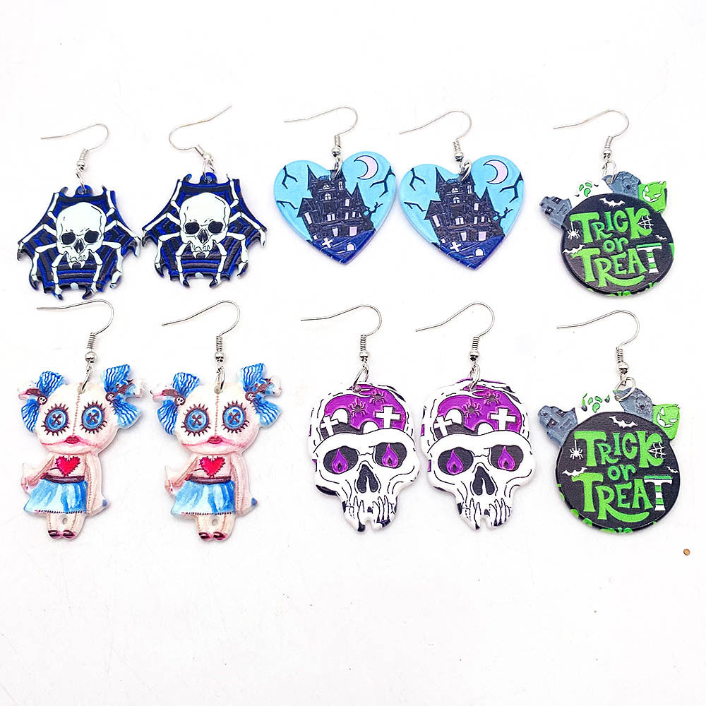 Acrylic Halloween pumpkin skull earrings (Minimo de Compra 2) MIC-ChenY021