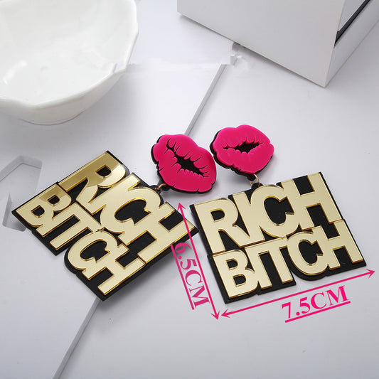 Acrylic Flame Red Lip Letter Earrings (Minimo de compra 2) MIC-XiangE004