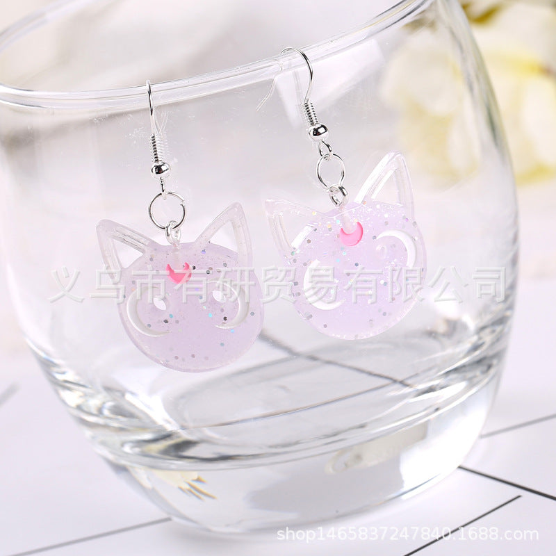 Resin cartoon water ice moon cat earrings (Minimo de Compra 2) MIC-YouY021