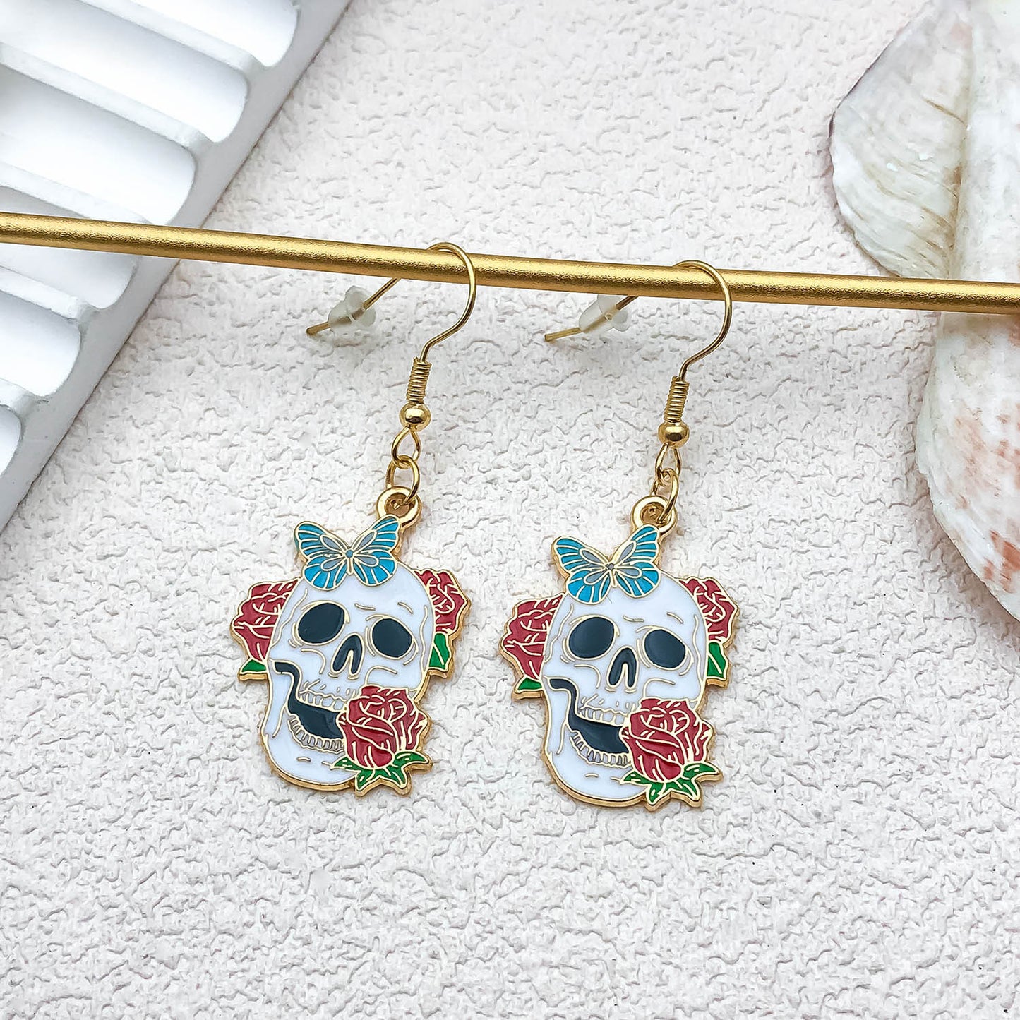 Alloy Halloween Skull Rose Earrings (Minimo de compra 5) MIC-OuL006