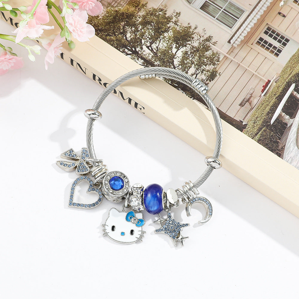 Alloy Blue Diamond KT Cat Bracelet (Minimo de Compra 5) MIC-ZhuoX020