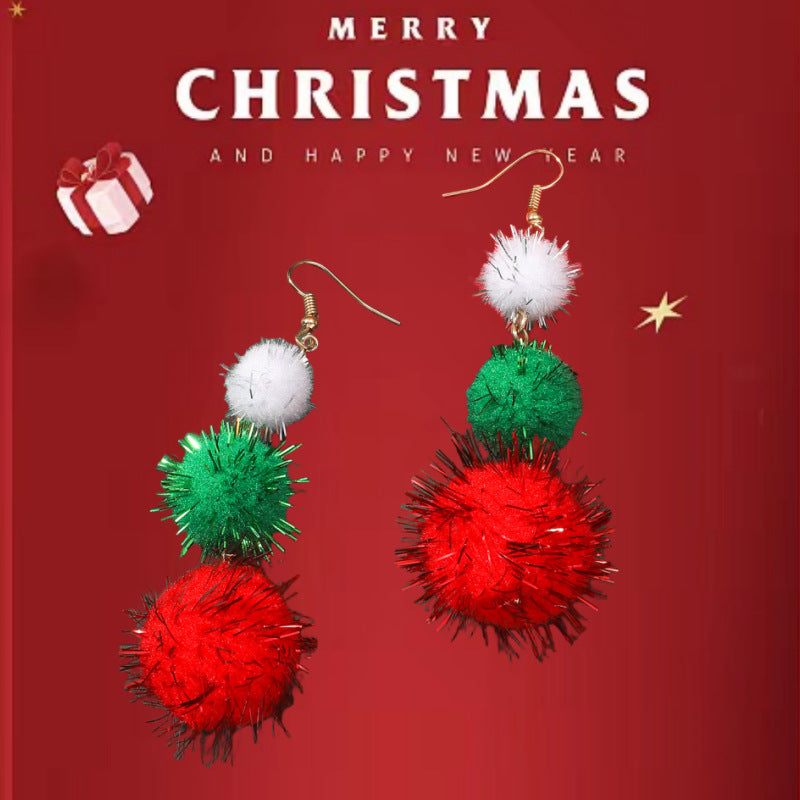 Acrylic Christmas wool ball splicing tassel earrings MIC-JunJ023