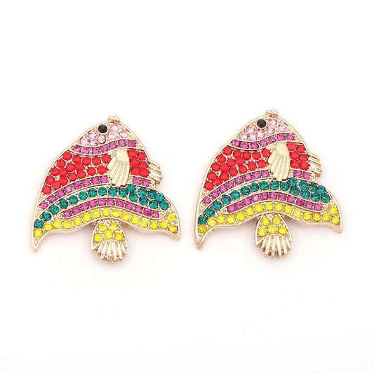 Alloy inlaid colored diamond small fish earrings MIC-YueL008