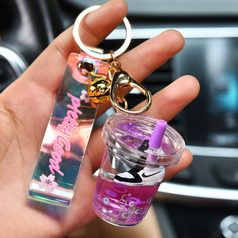 Keychains For Backpacks Sneakers Into Oil Quicksand Milk Tea Cup Acrylic Floating Keychain (F) MIC-KC-WQK106