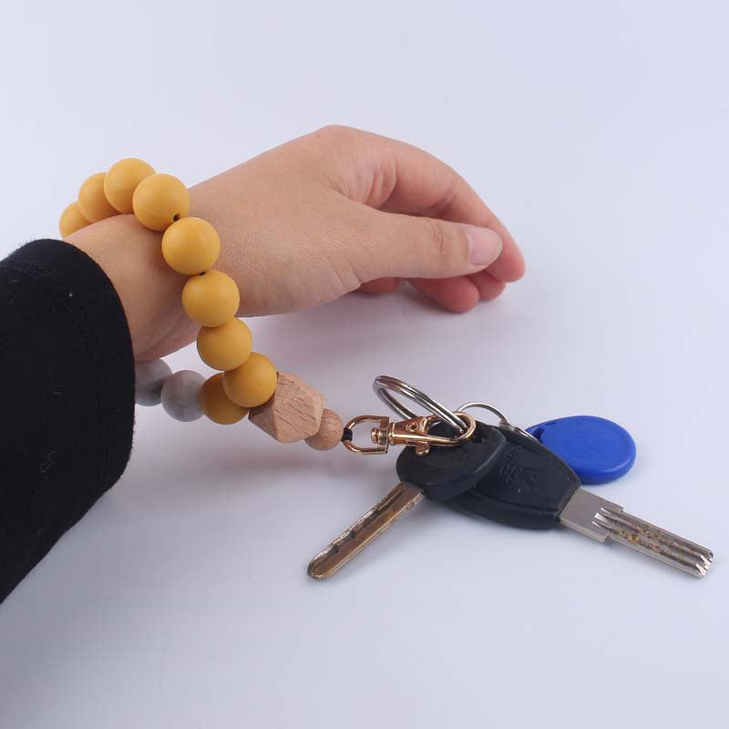 Keychains Silicone Beads Wooden Anise Wristlet MIC-YWGT001