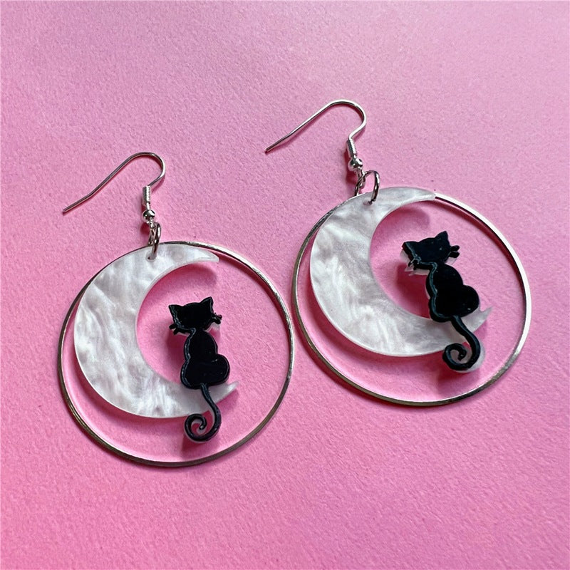 Alloy Moon Cat Earrings MIC-AnM008