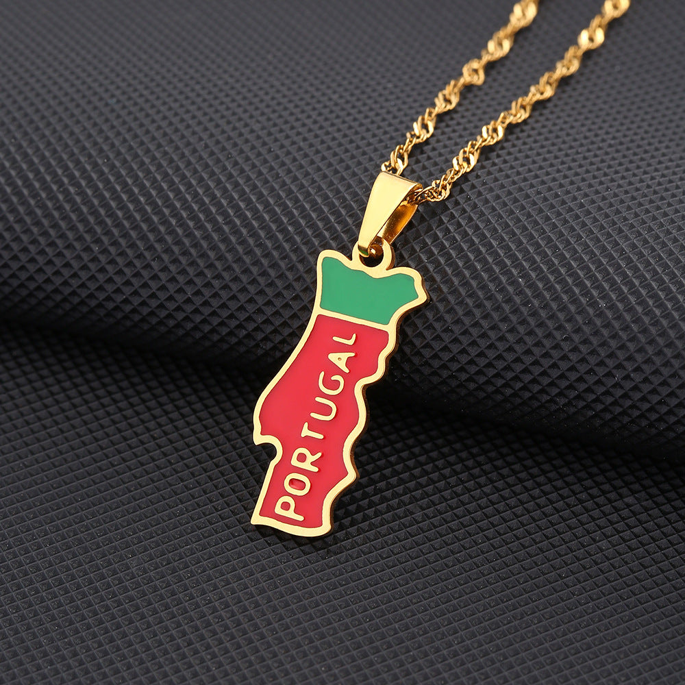 Necklaces Stainless Steel Map Portugal HongZ002