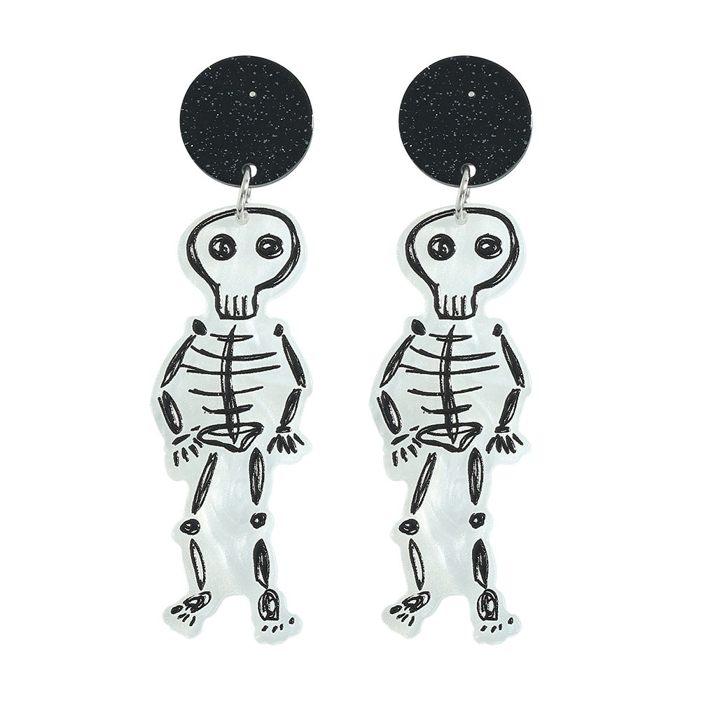 Acrylic Halloween Fun Skeleton Earrings (Minimo de Compra 2) MIC-JiqQ002