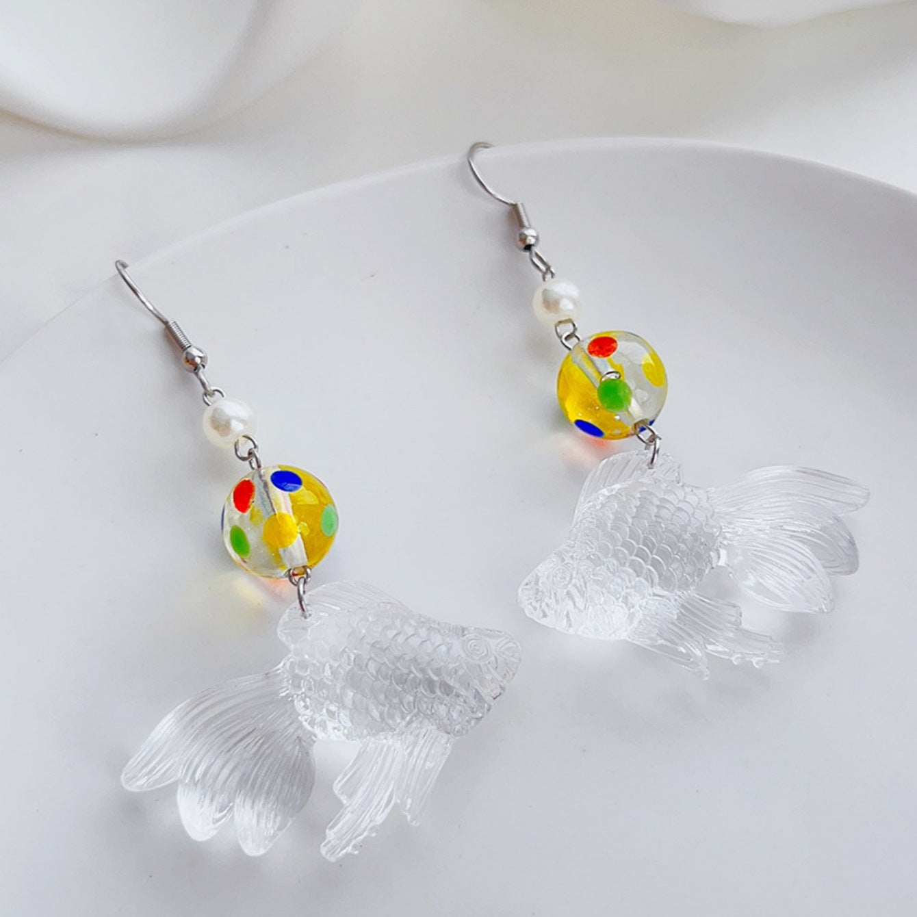 Alloy resin transparent colored polka dot earrings (Minimo de compra 5) MYA-AoY001