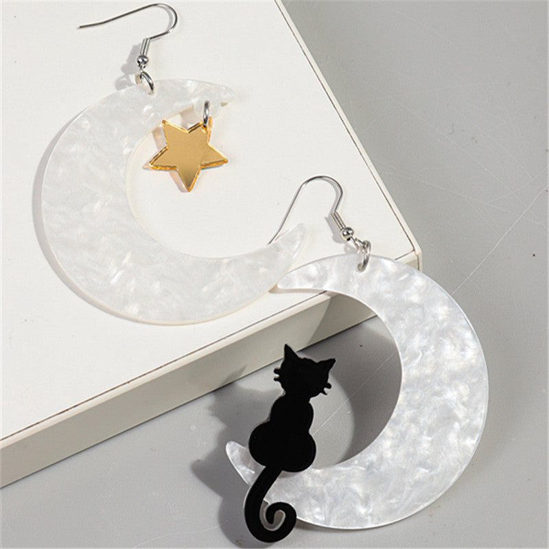 Acrylic Moon Cat Earrings MIC-ChouD033