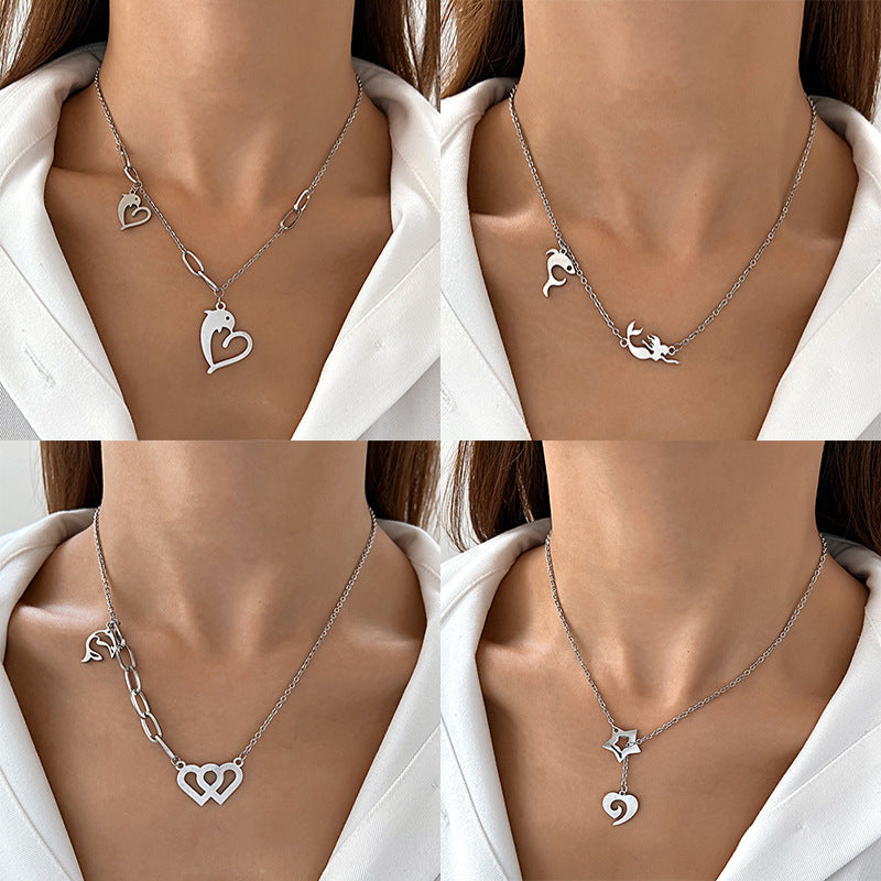 Stainless Steel Dolphin Heart Star Cross Necklace D067