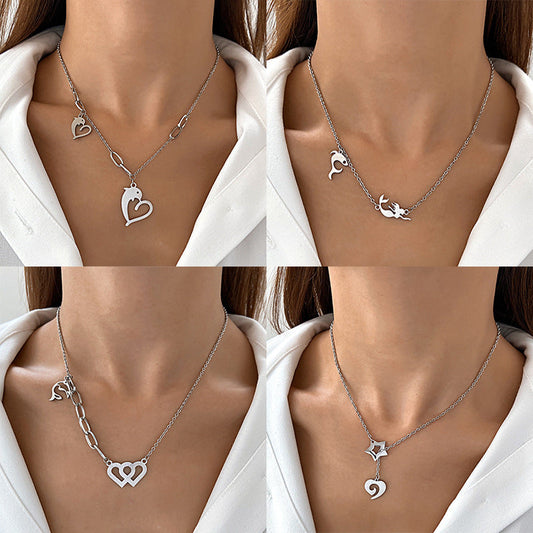 Stainless Steel Dolphin Heart Star Cross Necklace D067