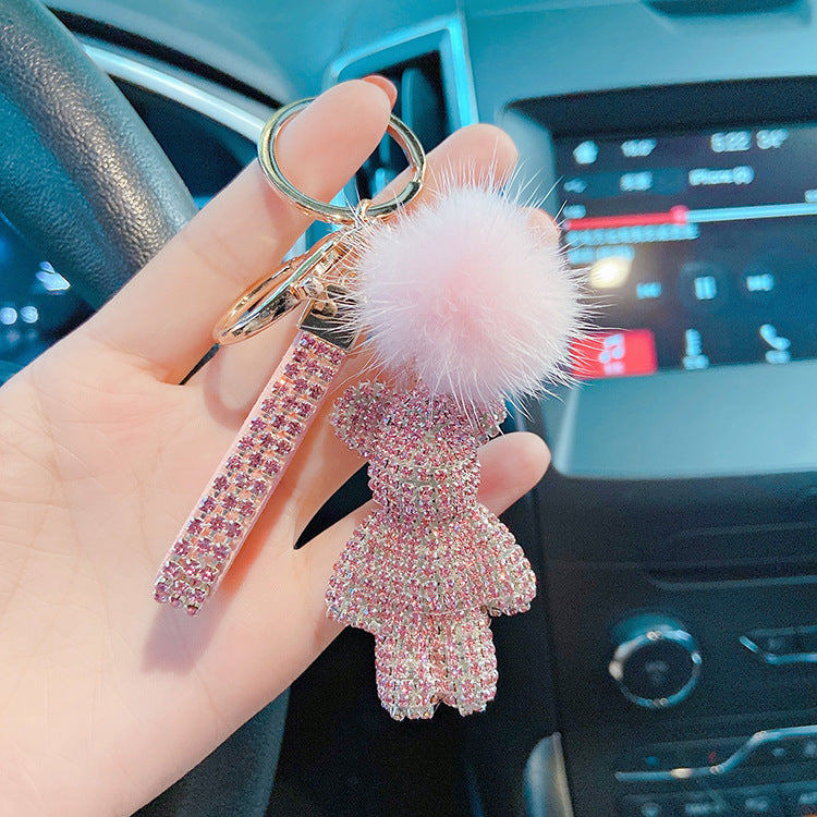 Diamond-inlaid mink and bear keychain  （Minimo de compra 2） MYA-LianX001