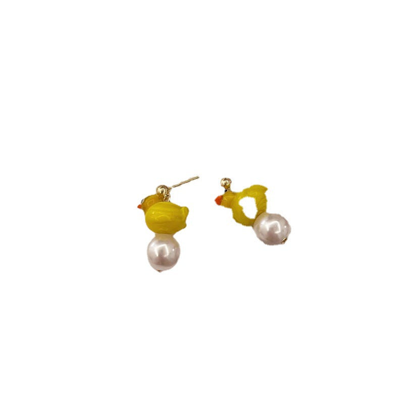 Alloy Yellow Duck Pearl Tassel Earrings (Minimo de compra 2) MYA-BiShang004