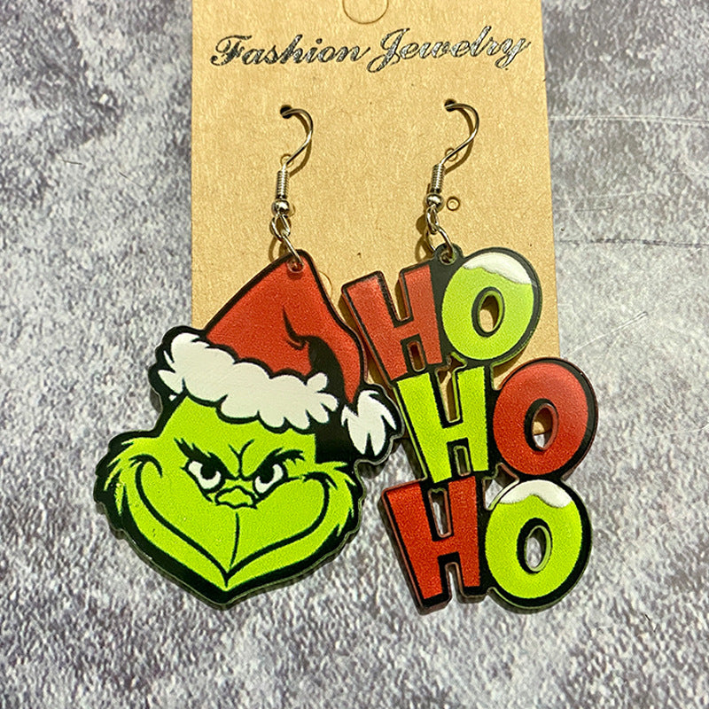 Acrylic Grinch Santa Claus Earrings (Minimo de Compra 2) MIC-XinC006