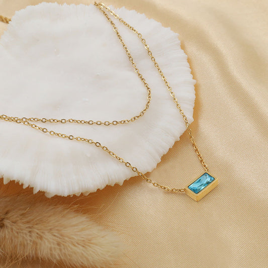 Stainless steel gold-plated double-layer blue zircon necklace MYA-XuanJ031