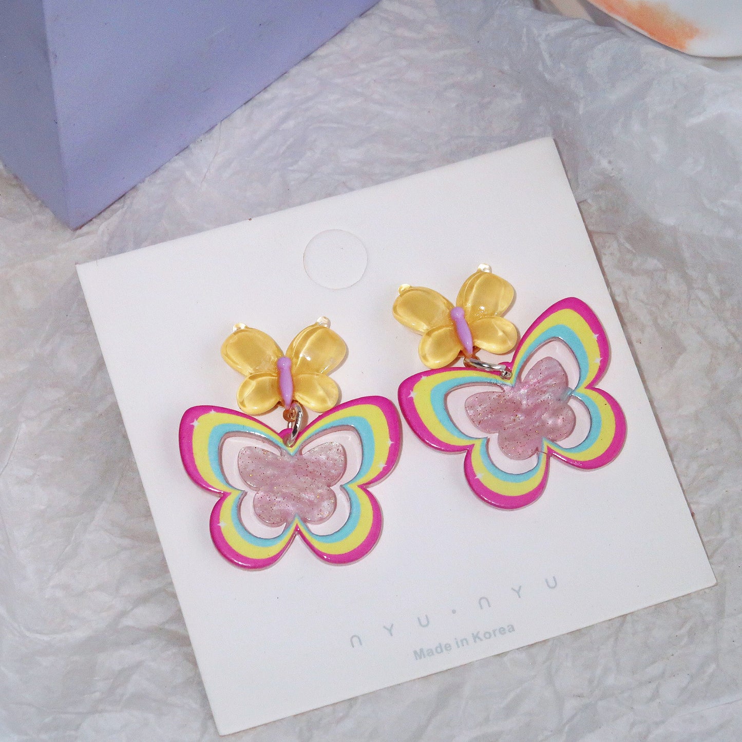 Resin colored butterfly earrings MYA-XNWE007