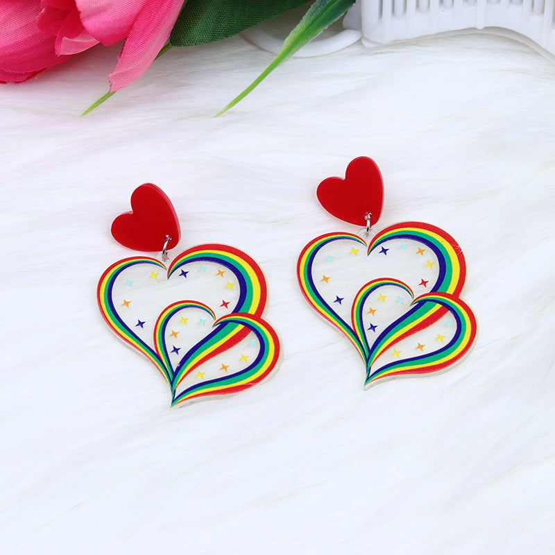 Acrylic Peach Heart Love Rainbow Earrings MIC-DuA089