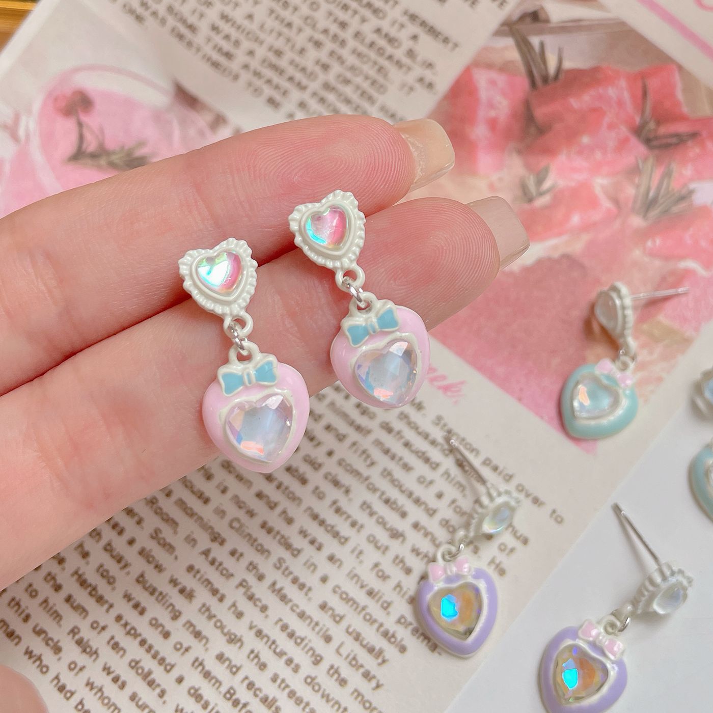 Alloy macaron peach heart pearl earrings MIC-ShuangX052