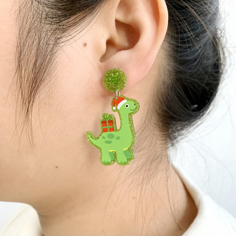 Acrylic Dinosaur Christmas Hat Earrings MIC-XueP117