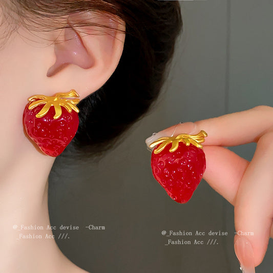 Alloy Geometry Strawberry Earrings MIC-HuiH007