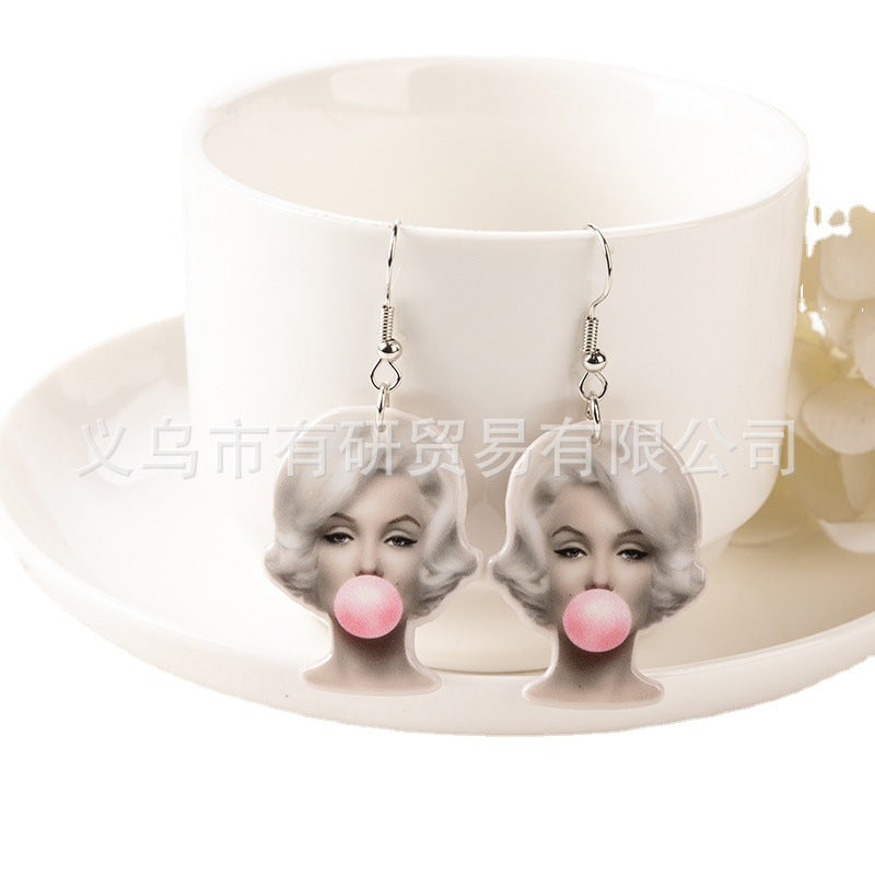 Resin printed bubble blown girl earrings (Minimo de Compra 2) MIC-YouY022