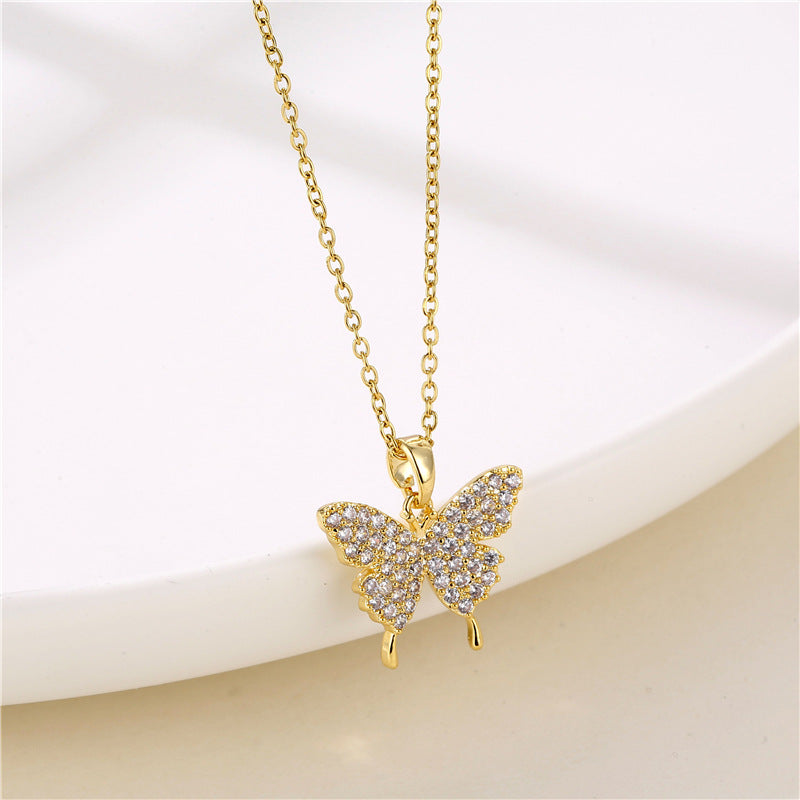 Stainless steel diamond butterfly necklace MYA-QingR013