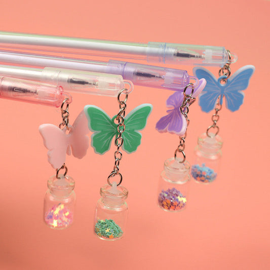 Ballpoint Pen Plastic Butterfly Wishing Bottle Pendant Gel Pen WangL005