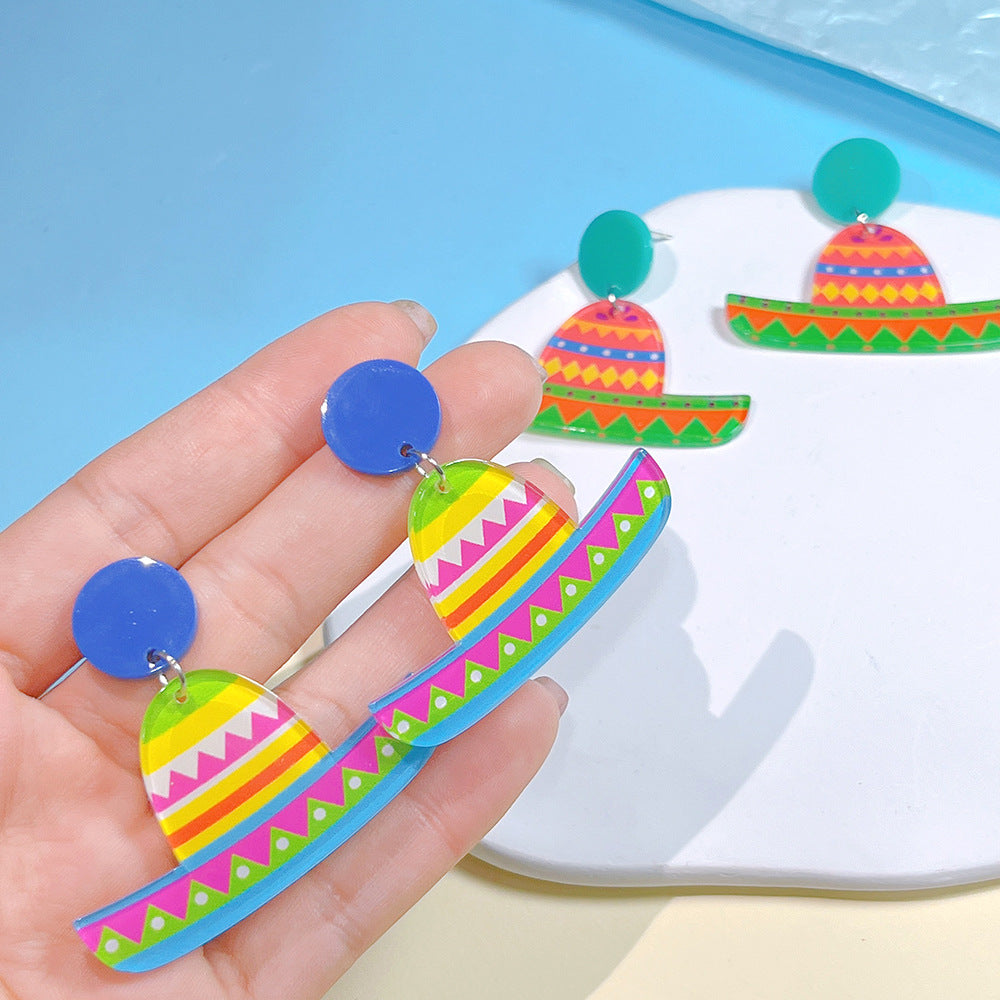 Acrylic robot rainbow hat earrings  (Minimo de Compra 2) MYA-PingH013