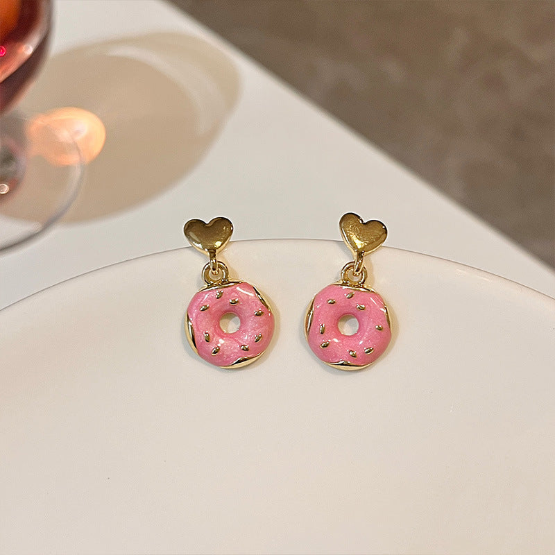 Alloy Pink Donut Heart Earrings MIC-TTSP006