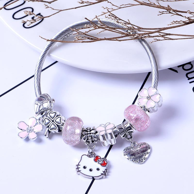 Pink love flower butterfly bracelet US-ShanM005