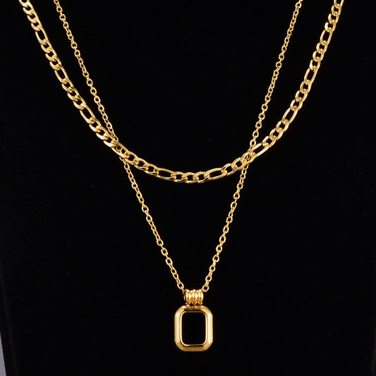 Gold Plated Black Square Double Layer Stacking Necklace in Titanium Steel MYA-YiS006