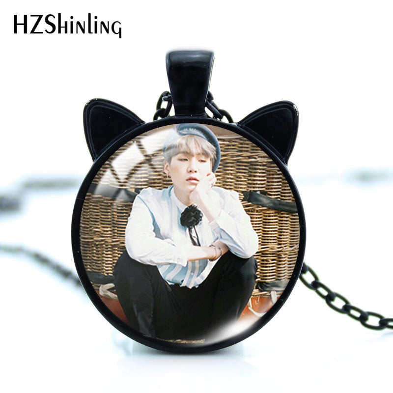 Alloy Time Gem Black Cat Ear Necklace MIC-XiangL032