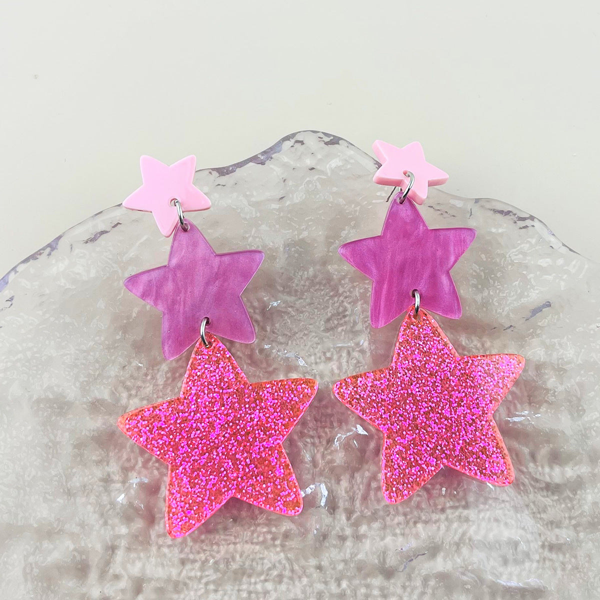 Acrylic Sparkling Pink Love Star Earrings MIC-ChiC020